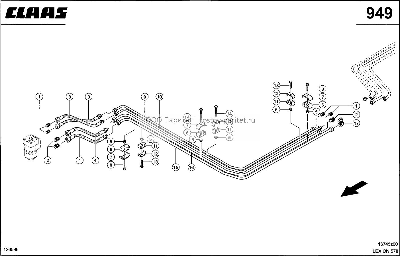 ГИДРОПРОВОДЫ, РУЛЕВОЕ УПРАВЛЕНИЕ - CLAAS LEX 570